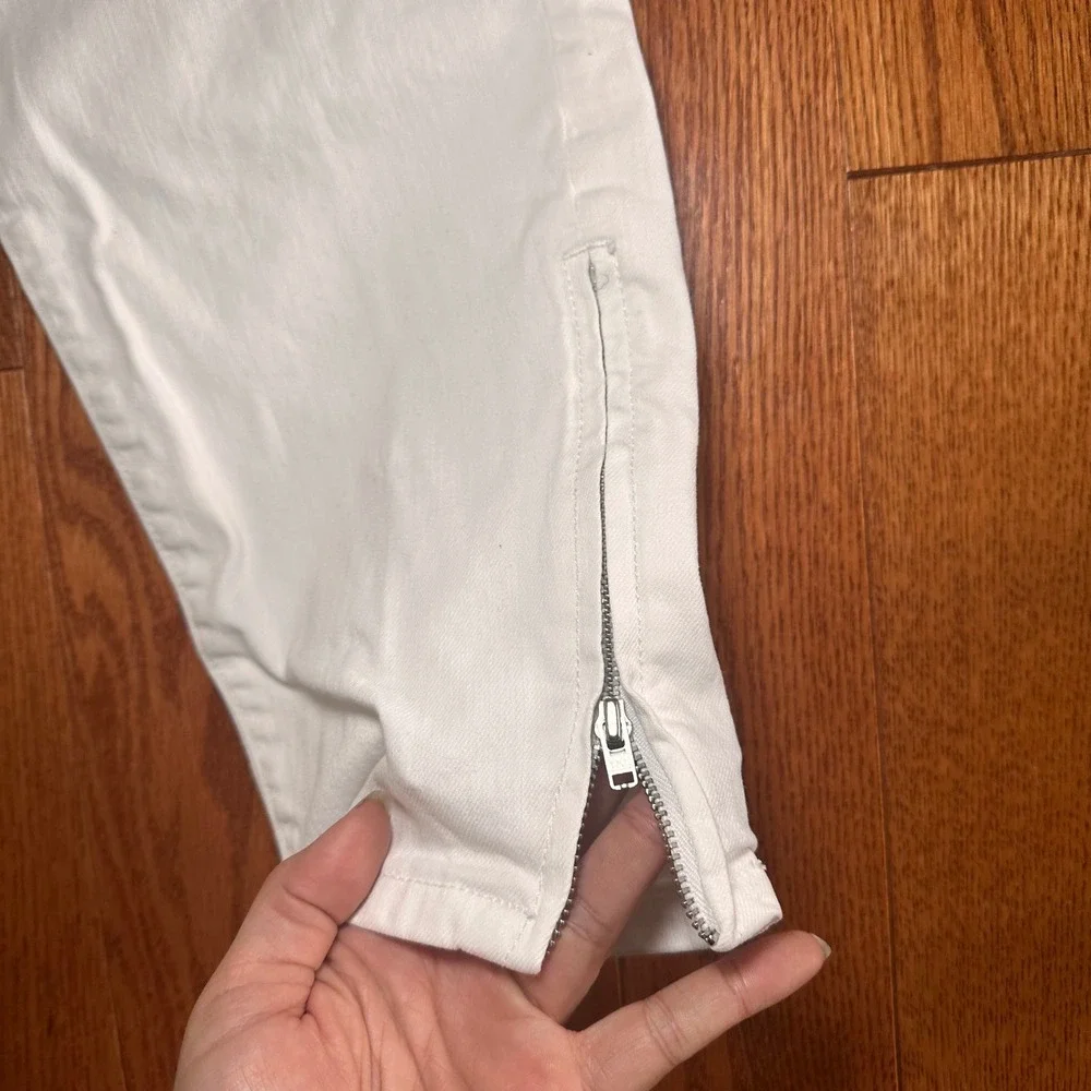 Ann Taylor Loft White Curvy Skinny Ankle Jeans Size 30/10 Side Zip Hem Pants